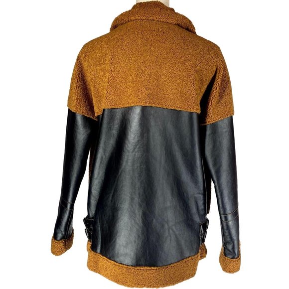 Missguided NWT Women's Size 10 Borg Brown Faux Leather Teddy Aviator Jacket - Picture 3 of 13